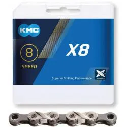 Řětez KMC X8 - balený, 114 článků, stříbrno-šedá (6-8s)