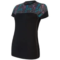Triko Sensor Merino Impress - dámské, krátký, černá, vzor pruhy