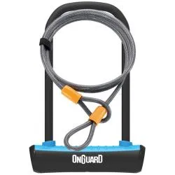 Zámek Onguard podkova 115x230x11mm + lanko 1200x10mm, modrá, 2klíče, držák