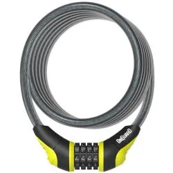 Zámek Onguard spirála 1800x10mm žlutý, stavitelný kód, držák
