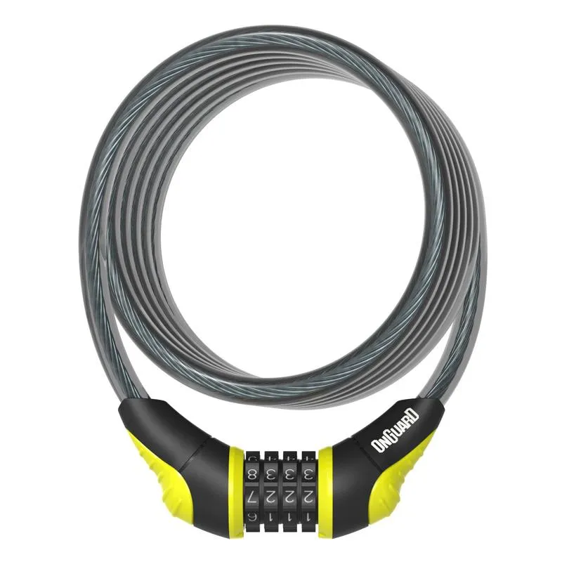 Zámek Onguard spirála 1800x10mm žlutý, stavitelný kód, držák