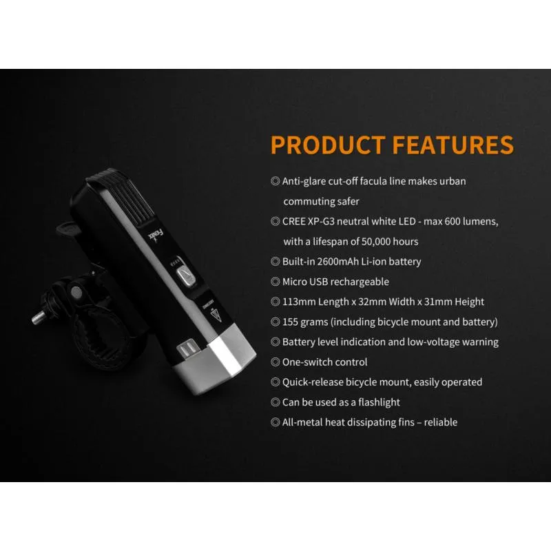 Světlo Fenix BC25R - přední, 600 lm, černá - 15