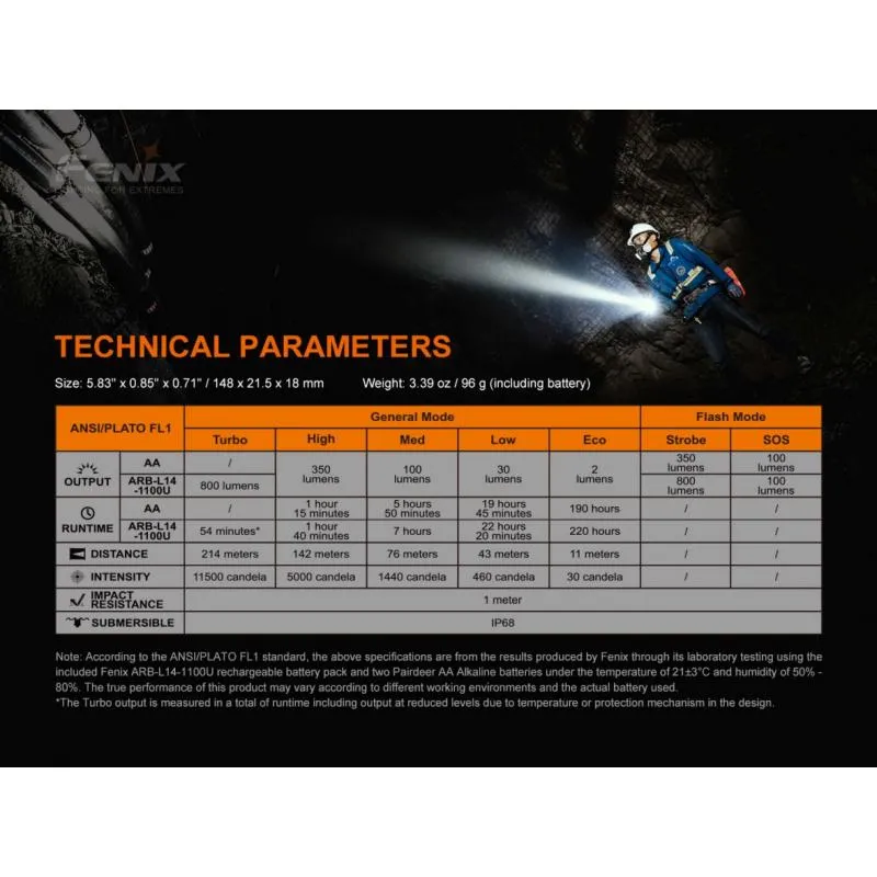 Svítilna Fenix LD22 V2.0 LED - 800 lm, součástí akumulátor RCR123A Li-ion 1100 mAh - 13