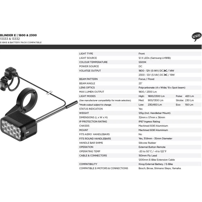 Světlo Knog Blinder E 1800 - přední, pro elektrokola, černá - 10