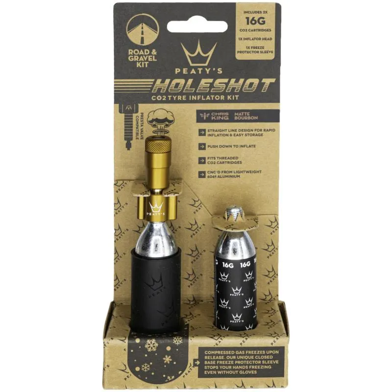 CO2 inflátor Peatys HoleShot CO2 KIT Road & Gravel - včetně 2 bombiček 16 g, bourbon - 2